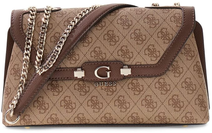 GUESS schoudertas handtas Lindsey Convertible Xbody Flap Latte Logo Lichtbruin