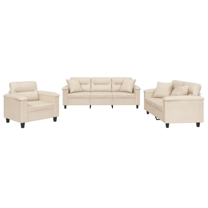vidaXL - 3-delige - Loungeset - met - kussens - microvezelstof - beige