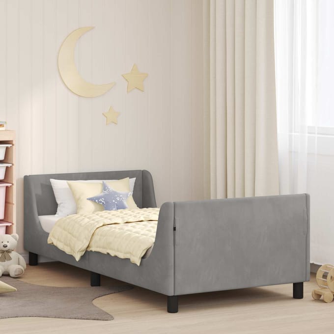 vidaXL - Kinderen - bedframe - met - hoofdboard - Lichtgrijs - 90 - x - 190 - cm - Fluweel