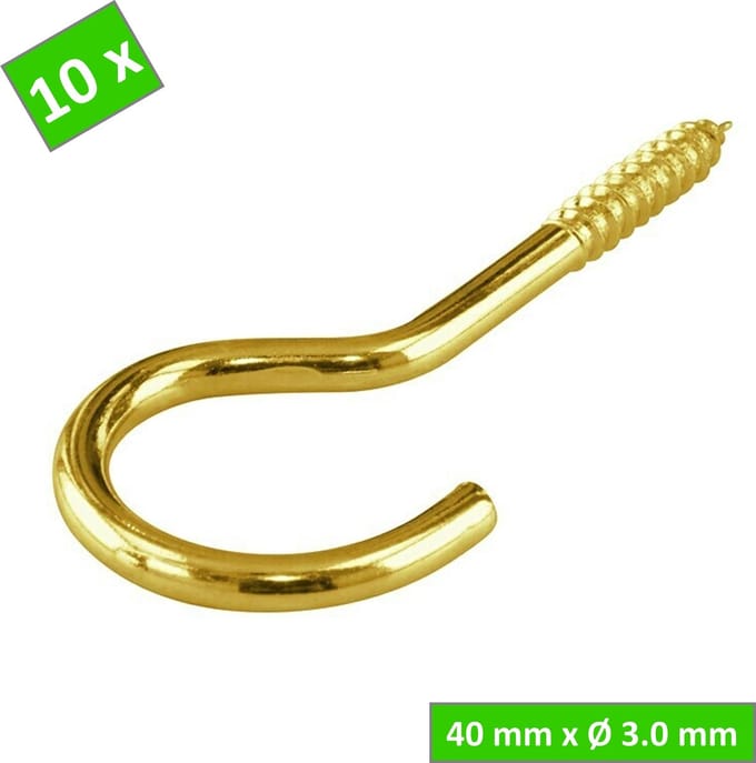 TQ4U Schroefhaak messing - 40 mm - Ø 3.0 mm - 10 stuks