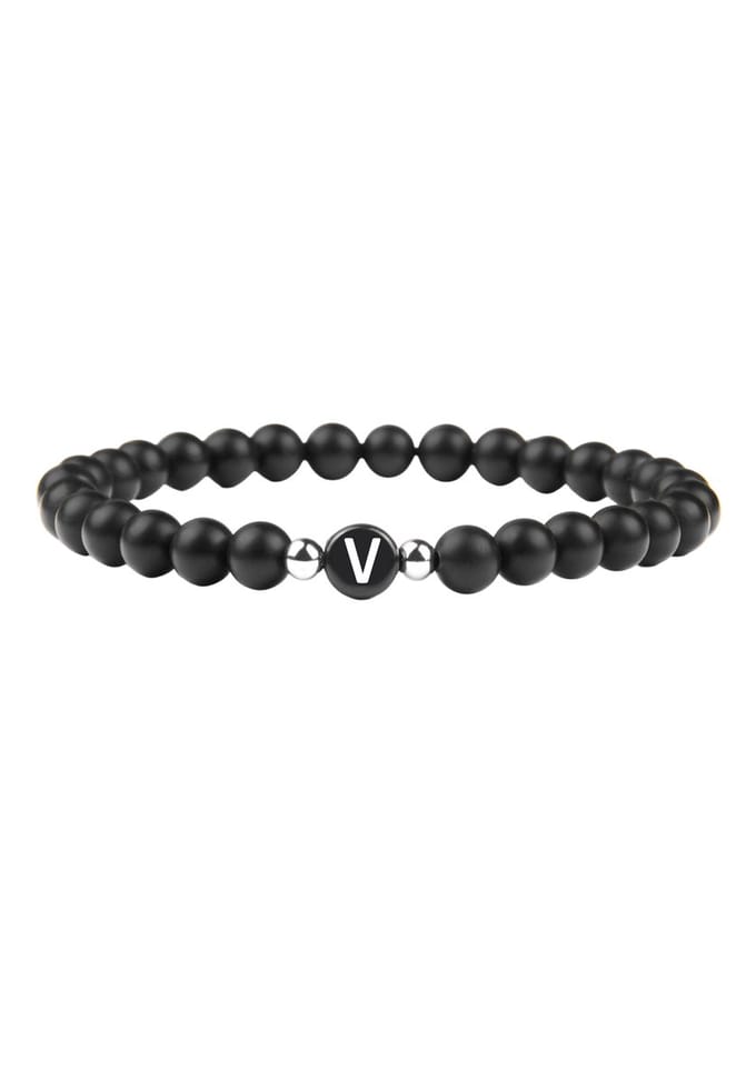good.designs Parelarmband van agaatstenen met de letter V