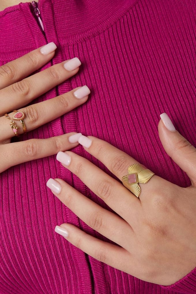 Yehwang - Goude ring - verstelbaar - Roze steen - Stainless Steel.