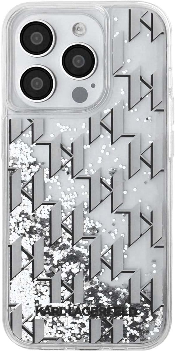 Karl Lagerfeld Back Cover - iPhone 15 Pro Max - Wit - Schokabsorberend met glitter en monogram