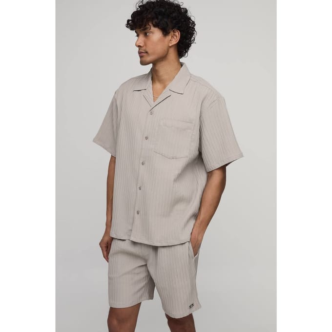 Oversized Korte Mouw Onregelmatige Plooishorts Set | Taupe | Size 4XL