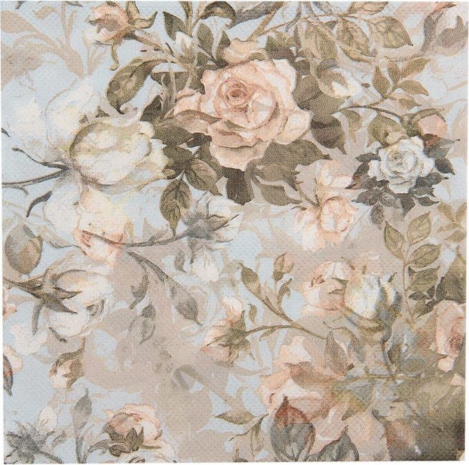 Clayre & Eef Servetten Papier Set van 20 33x33 cm Blauw Beige Papier Bloemen