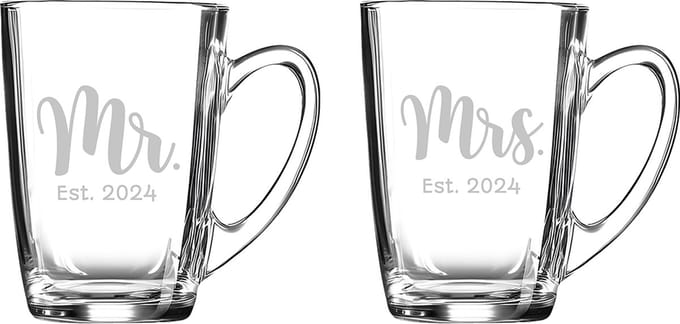 Gegraveerde set Theeglazen 32cl Mr. Est. 2024 - Mrs. Est. 2024