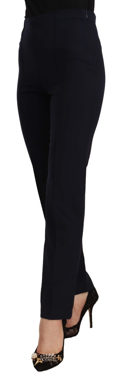 AGLINI Zwarte Hoge Taille Polyester Dames Rechte Broeken