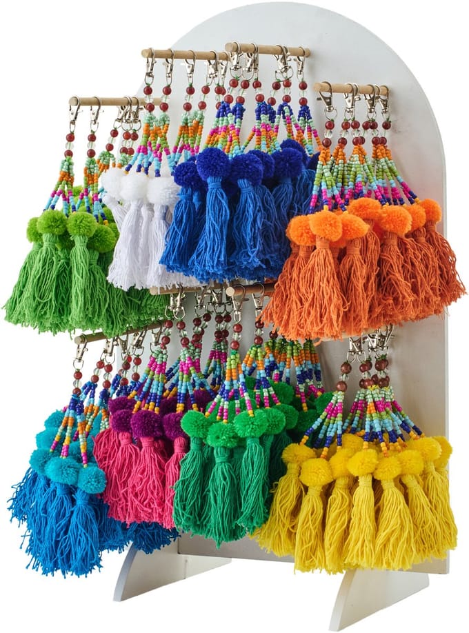 J-Line sleutelhanger Pompon 48 Stuks - textiel/polyresin - mix