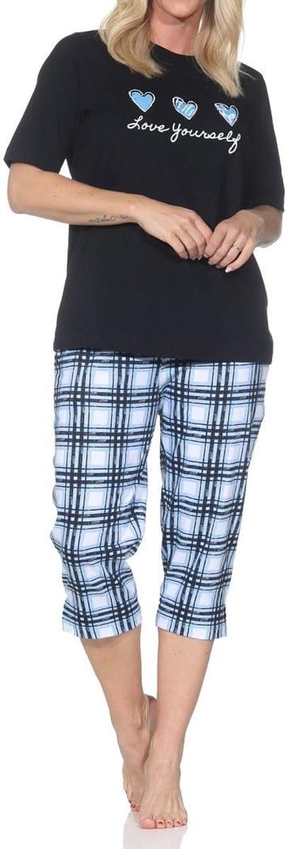 Normann damespyjama met geruite jersey capri pyjamabroek - ook in grote maten