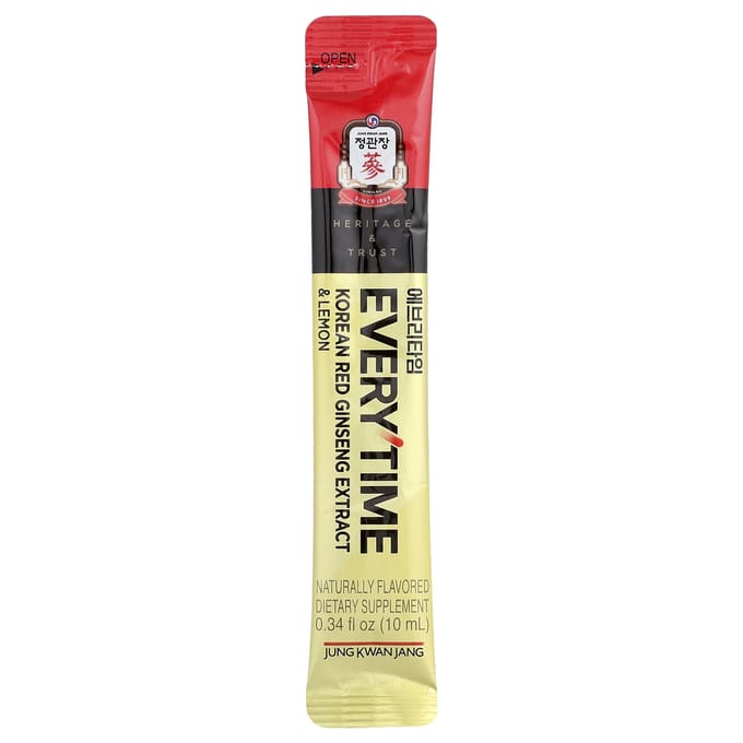 Koreaans Rode Ginseng Extract, Everytime, Citroen, Vloeibare Stick 30 Stuks, 10 mL (0.34 fl oz) Elk