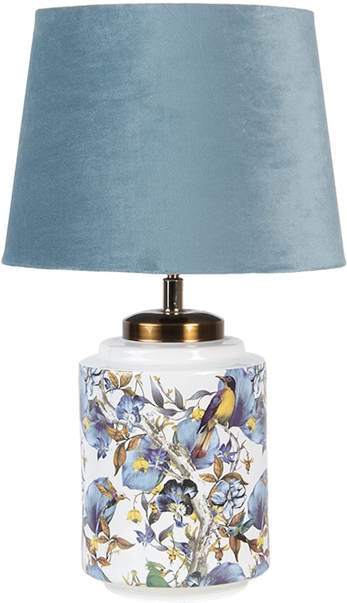 Clayre & Eef Tafellamp Ø 25x41 cm Blauw Wit Kunststof Vogel