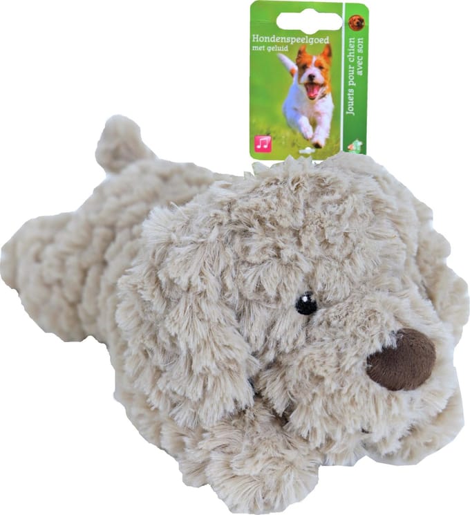 Boon Hondenspeelgoed Hond Liggend - Pluche - Beige - Met Piep - 34cm