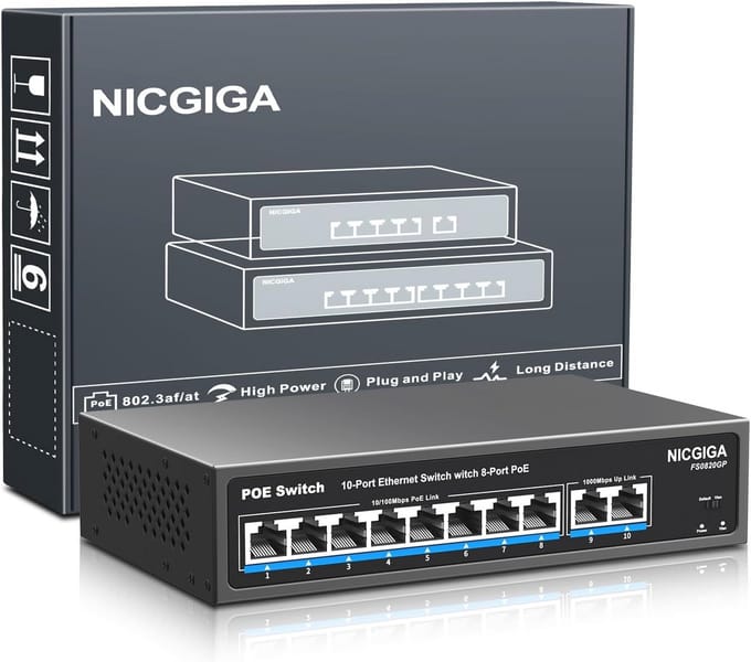 8-poorts PoE-switch met 100 Mbps PoE+ en Gigabit Uplink-poorten