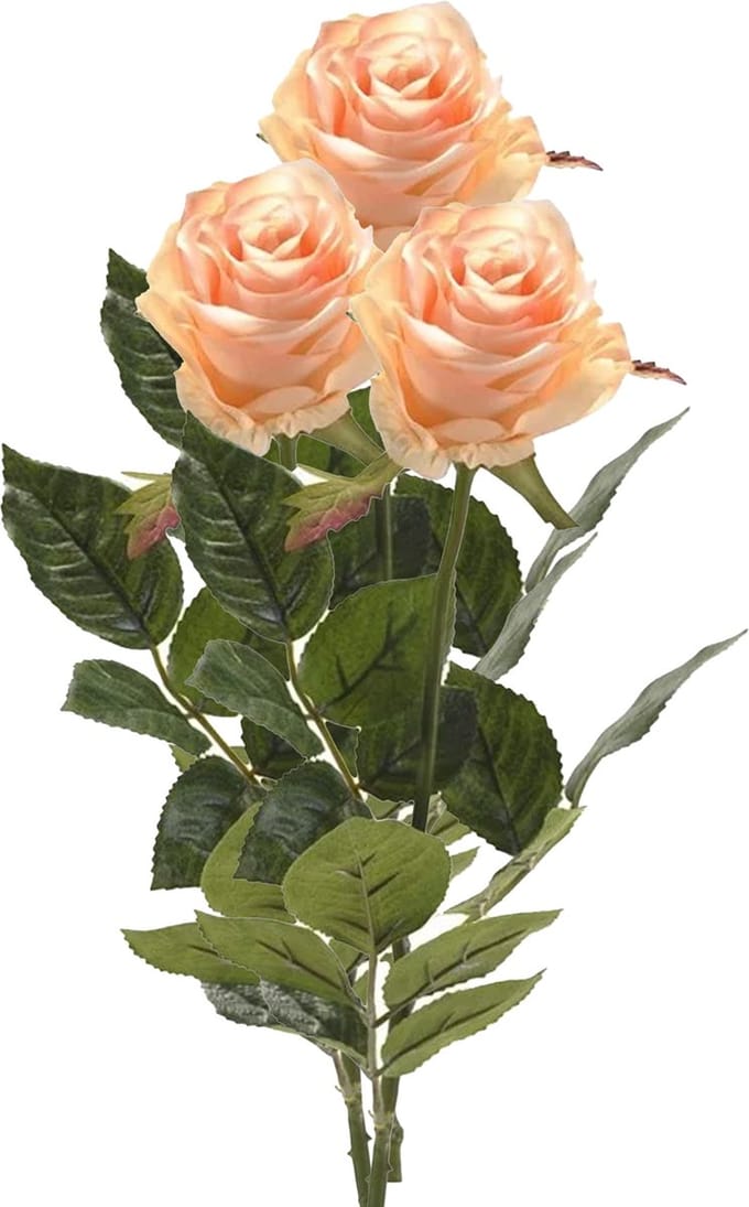 Emerald Kunstbloem roos Simone - 3x - zalm kleurig - 73 cm - decoratie bloemen