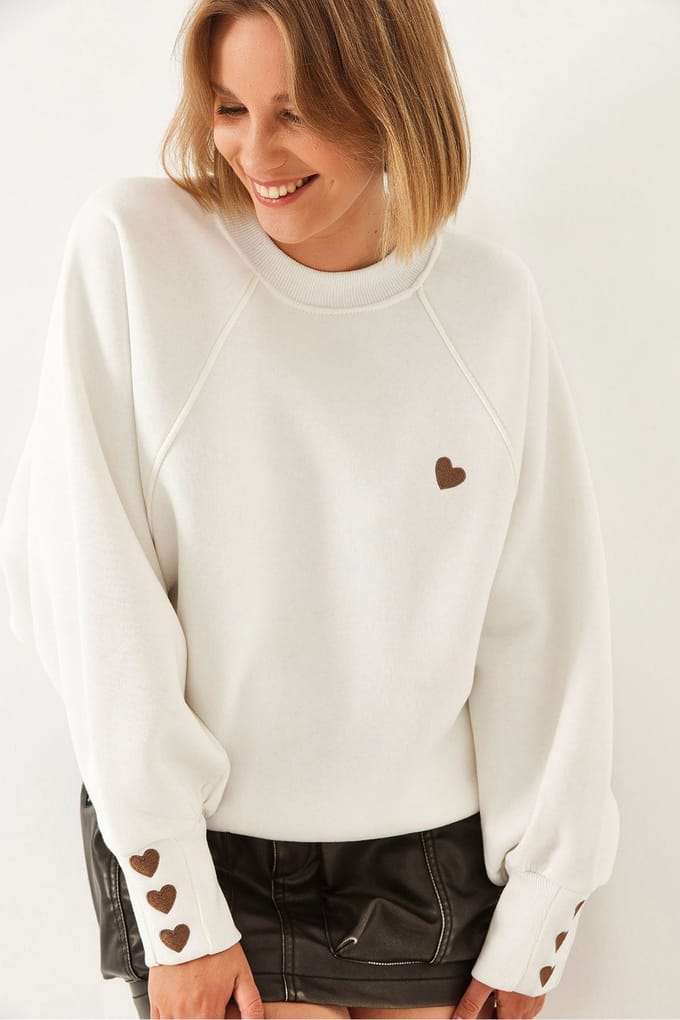 Geborduurd Ronde Hals Lange Mouwen Sweatshirt