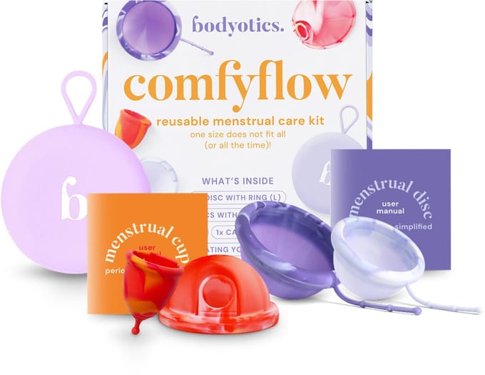 Bodyotics - Menstruatie Set met Herbruikbare Discs & Cup - Maat S & L - 4 stuks - Comfortabel, Duurzaam & Lekvrij