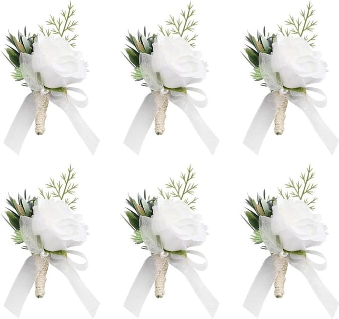 Rozen Boutonnieres - Bruiloft Corsages - Bruiloft Accessoires - Met Broche Bevestiging - 6 stuks - Wit