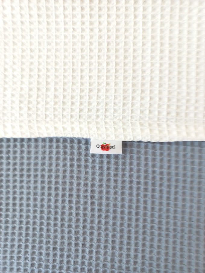 Oogappel Dubbele Wafelstof Ledikantdeken Licht Jeans-Blauw-Offwhite