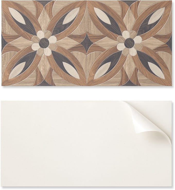 Zelfklevend vinyl wandbekleding met print, 100x50 cm, bloemen- en houtpatroon