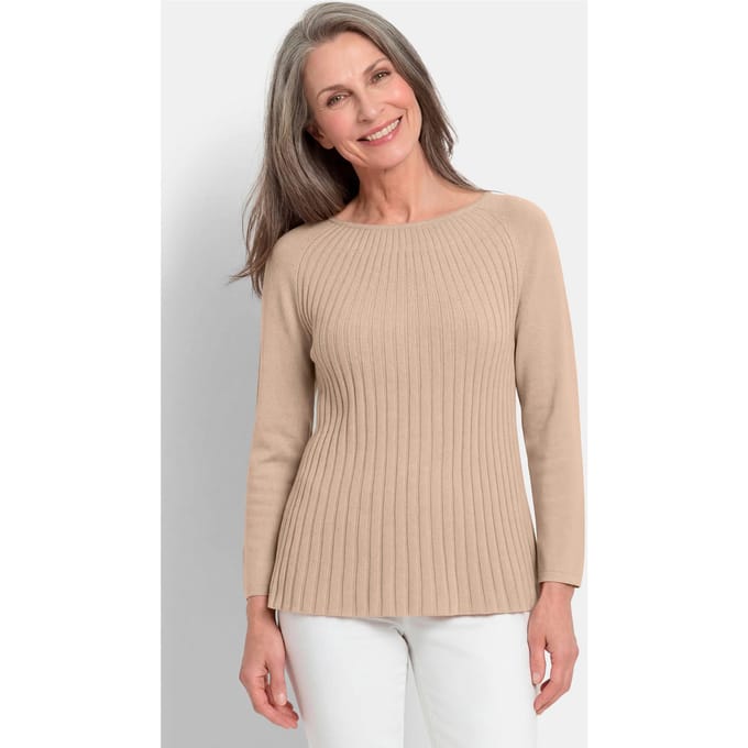 A-lijn tricot pullover met katoen - beige - Gr. 20 van Goldner Fashion