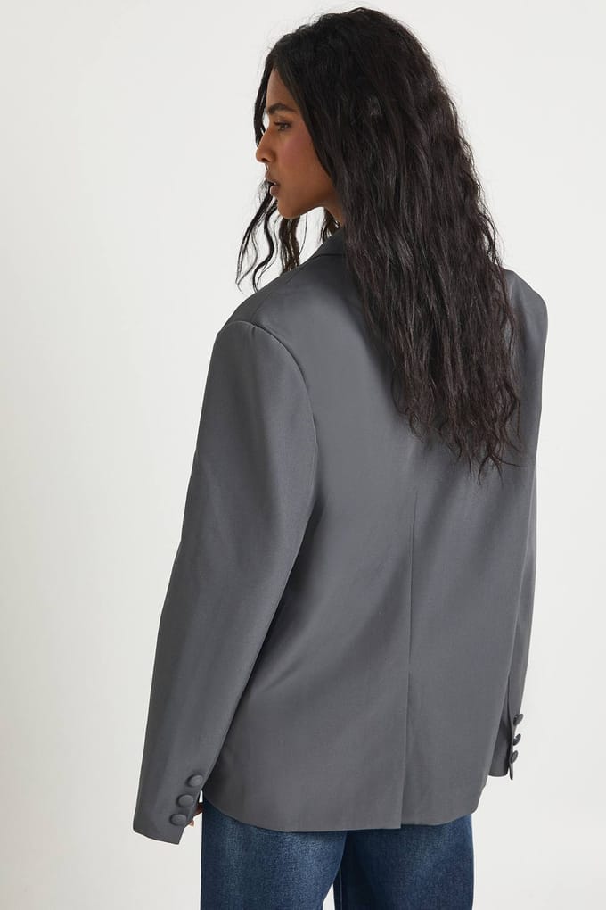 boohoo Dames Dubbelgevouwen Relaxed Fit Op Maat Gemaakte Blazer | Houtskool | Maat: 36
