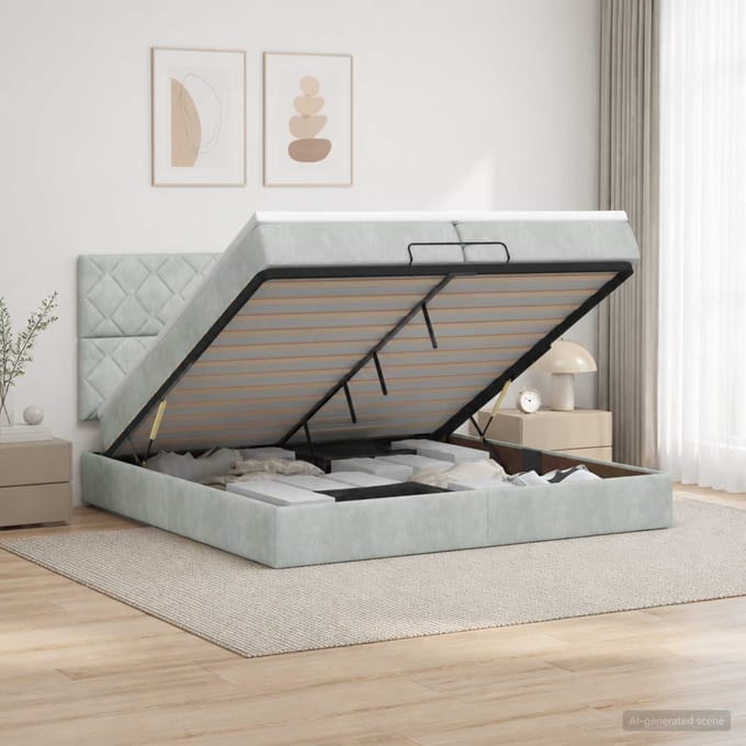 vidaXL - Ottoman - bed - met - matras - Lichtgrijs - 200 - x - 200 - cm - Fluweel