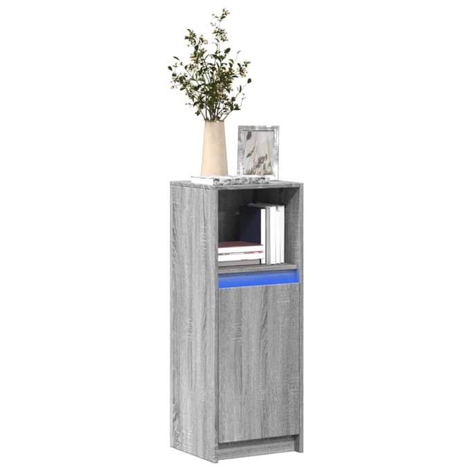 vidaXL - Dressoir - met - LED - 38x34x100 - cm - bewerkt - hout - grijs - sonoma - eiken