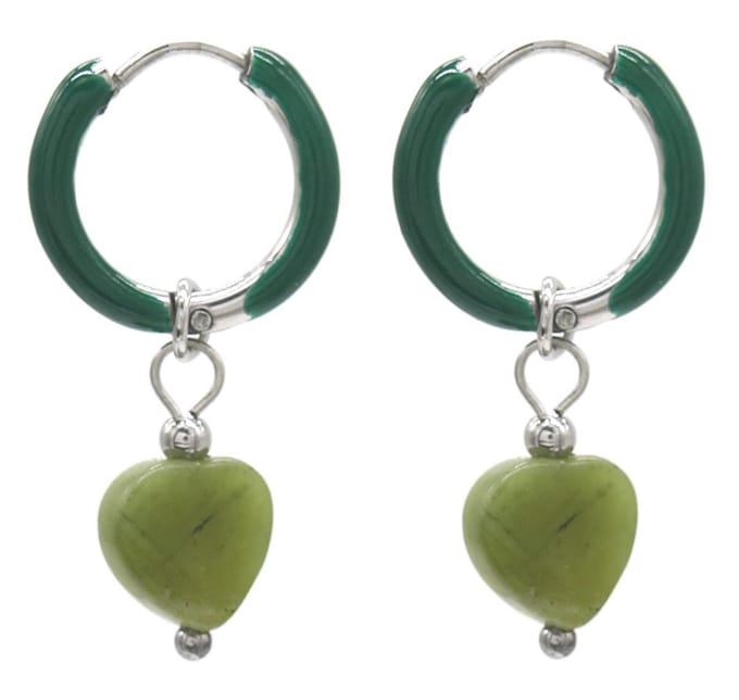 Dielay - Oorringen met Jade - RVS - 1x2,5 cm - Zilverkleurig