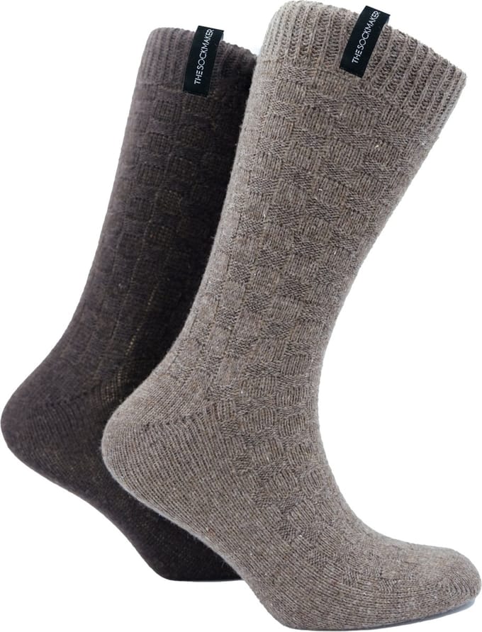 The Sockmaker sokken heren 41-46 - 2-pack Wool Boot - duurzaam - Square - Light Brown and Dark Brown