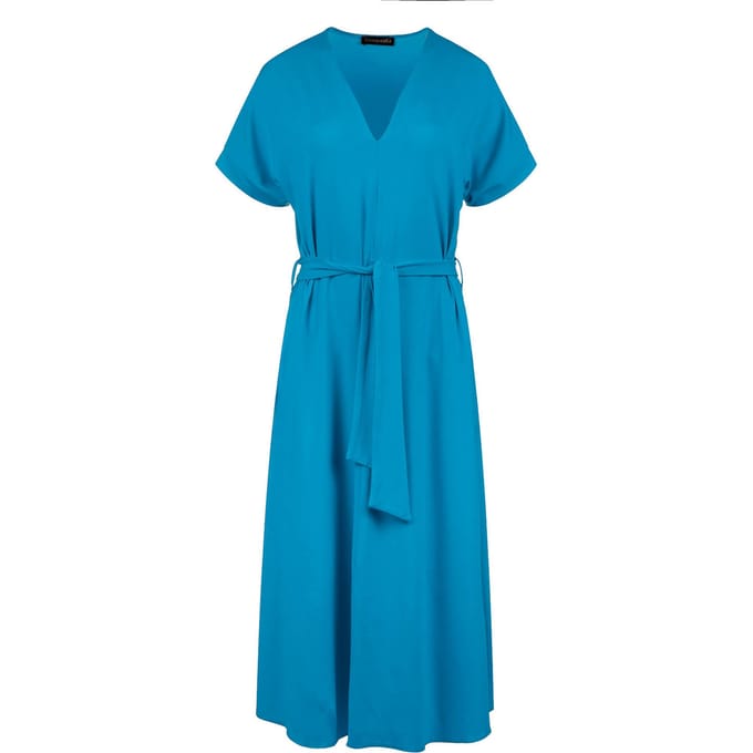 Turkoois jersey midi-jurk met riem