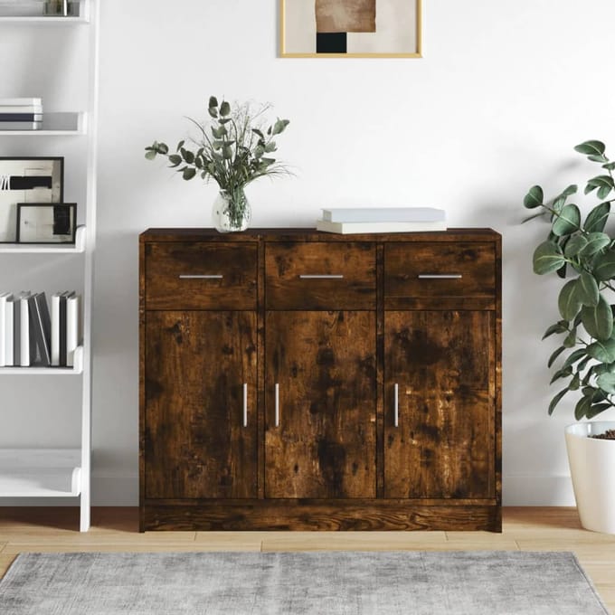 vidaXL - Dressoir - 91x28x75 - cm - bewerkt - hout - gerookt - eikenkleurig