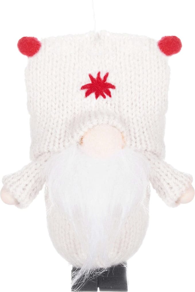 Springos Kerstkabouter - Kersthanger - Kerstdwerg - Kerstversiering - Witte - 8 cm