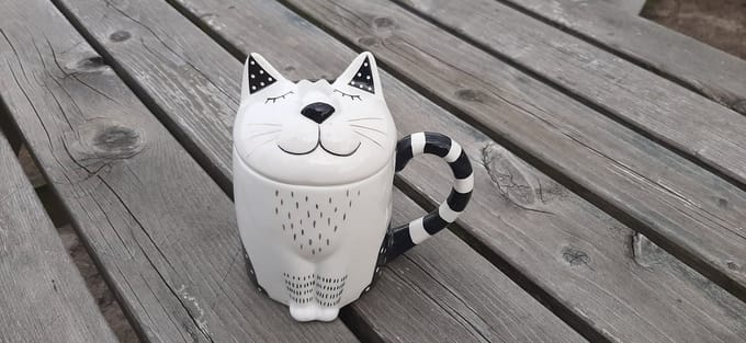 Katten mok zwart wit met deksel