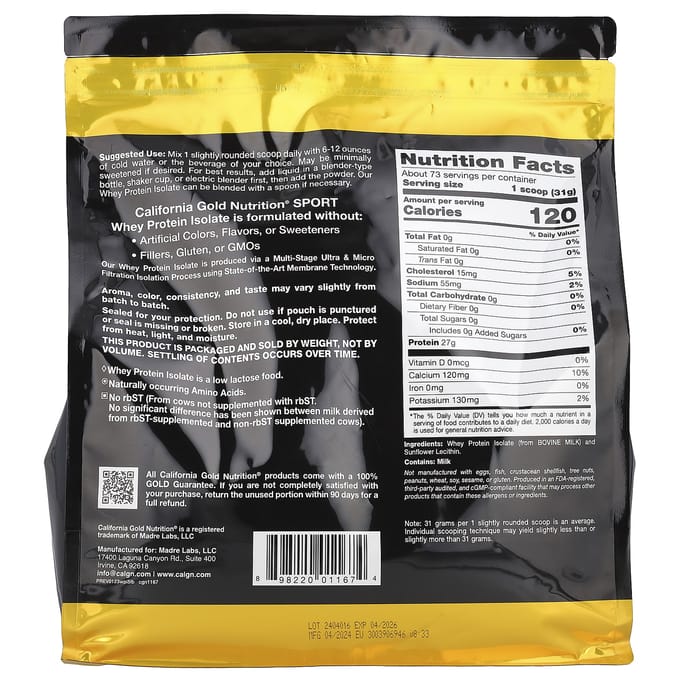 Sporten, Whey Protein Isolaat, Naturel, 2,27 kg(5lb)
