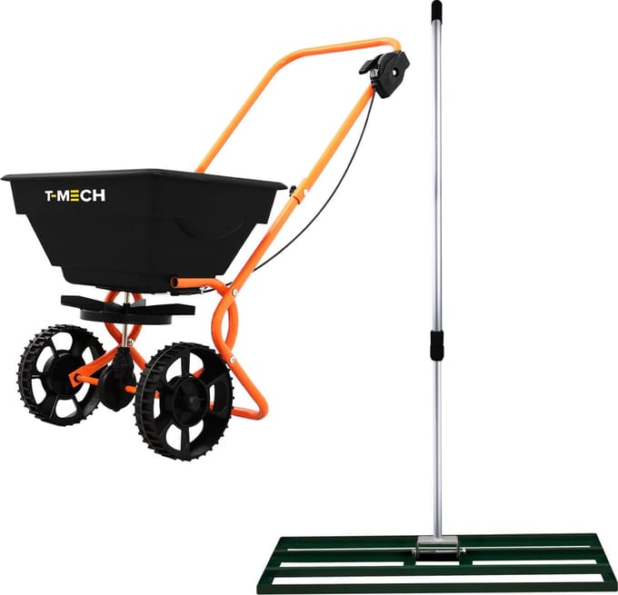 Roterende strooiwagen & gazonnivelleerhark - groen - 100 cm - 25 kg