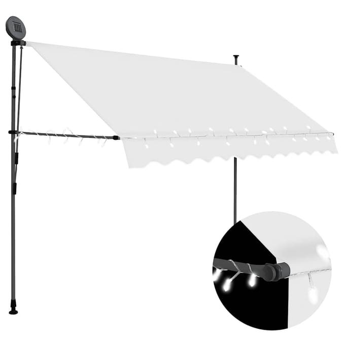vidaXL - Luifel - handmatig - uitschuifbaar - met - LED - 250 - cm - crèmekleurig