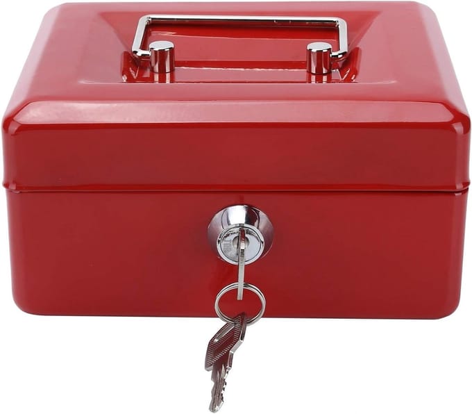 Draagbare Geldkist - Afsluitbare Kluis - Veilig Opslaan - Stevig Staal - 15 cm - Rood