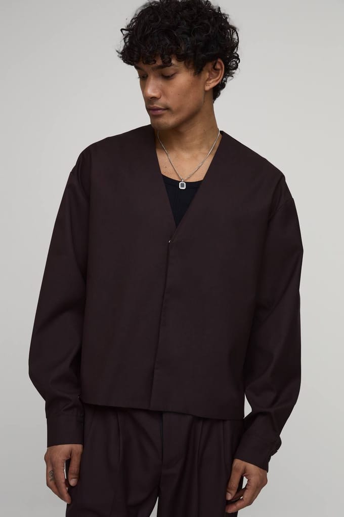 Kraagloze Boxy Blazer Met V-hals | Chocolate | Size 36