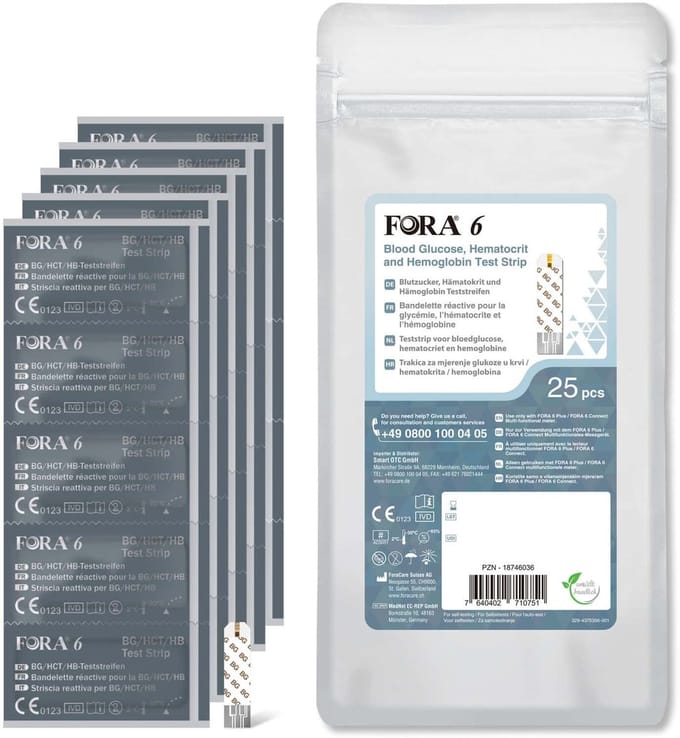 FORA 6 3in1 strips (Glucose Strips, Hb en hematocriet) - Strips voor Bloedsuikermeter/ Glucose Meter