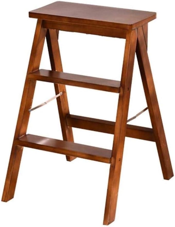 Indoor Climbing Stool,Wooden Folding Ladder Stool Portable Solid Wood Flower Rack Multifunctional Kitchen Stair Chairs Step Stool/Brown