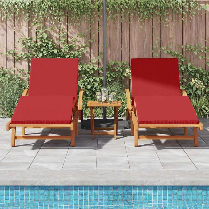 vidaXL Ligstoel 3 pcs Rood 200 x 67 x 84 cm Massief Acacia Hout