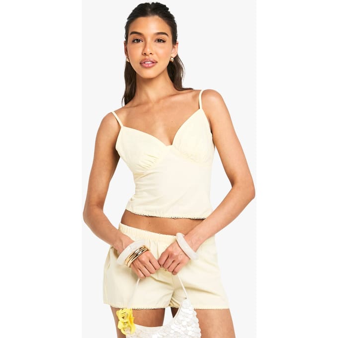 boohoo Dames Gerimpelde Buste Cami | Lemon | Maat: 16