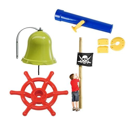 4-in-1 set: Kapiteinspersoneel, bel, vlaggenmast, telescoop