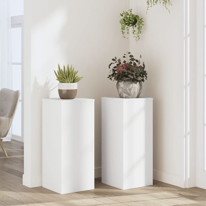 vidaXL - Plantenstandaards - 2 - st - 30x30x70 - cm - bewerkt - hout - wit