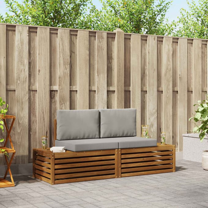 vidaXL - 2 - st - Buiten - bank - set - Massief - Acacia - Hout - en - Polyester
