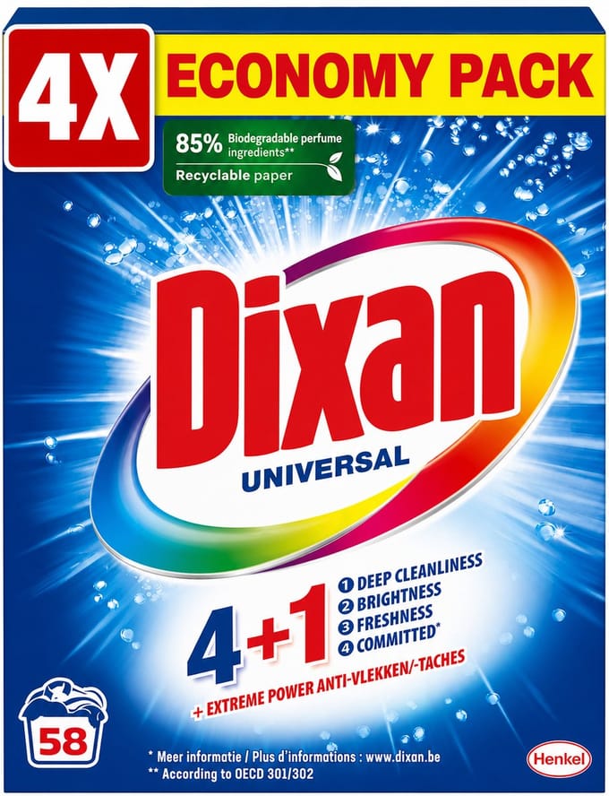 4 x Dixan - Waspoeder - Voor universele was - 58 wasbeurten