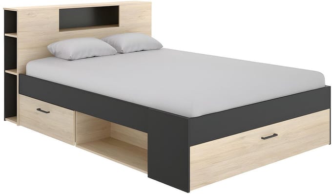 Vente-unique Bedframe hout antracietgrijs, natuurlijk licht 140 x 190 cm
