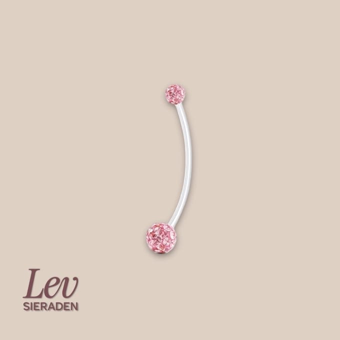 Lev Sieraden - 1.6x38mm Zwangerschapspiercing - Crystal ball pink - UV acryl piercing - PTFE/Bioplast/Bioflex