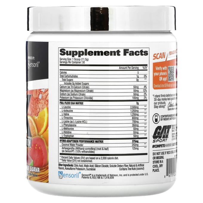 GAT, Flexx EAAs Plus Hydration, Sinaasappel Guave Smaak, 12.2 oz (345 gram)