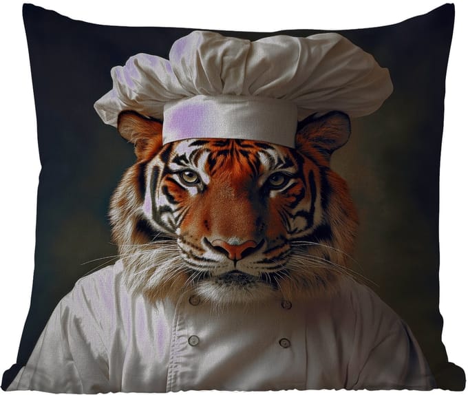 Tuinkussen - Tijger - Kokskleding - Bruin - 40x40 cm - Weerbestendig